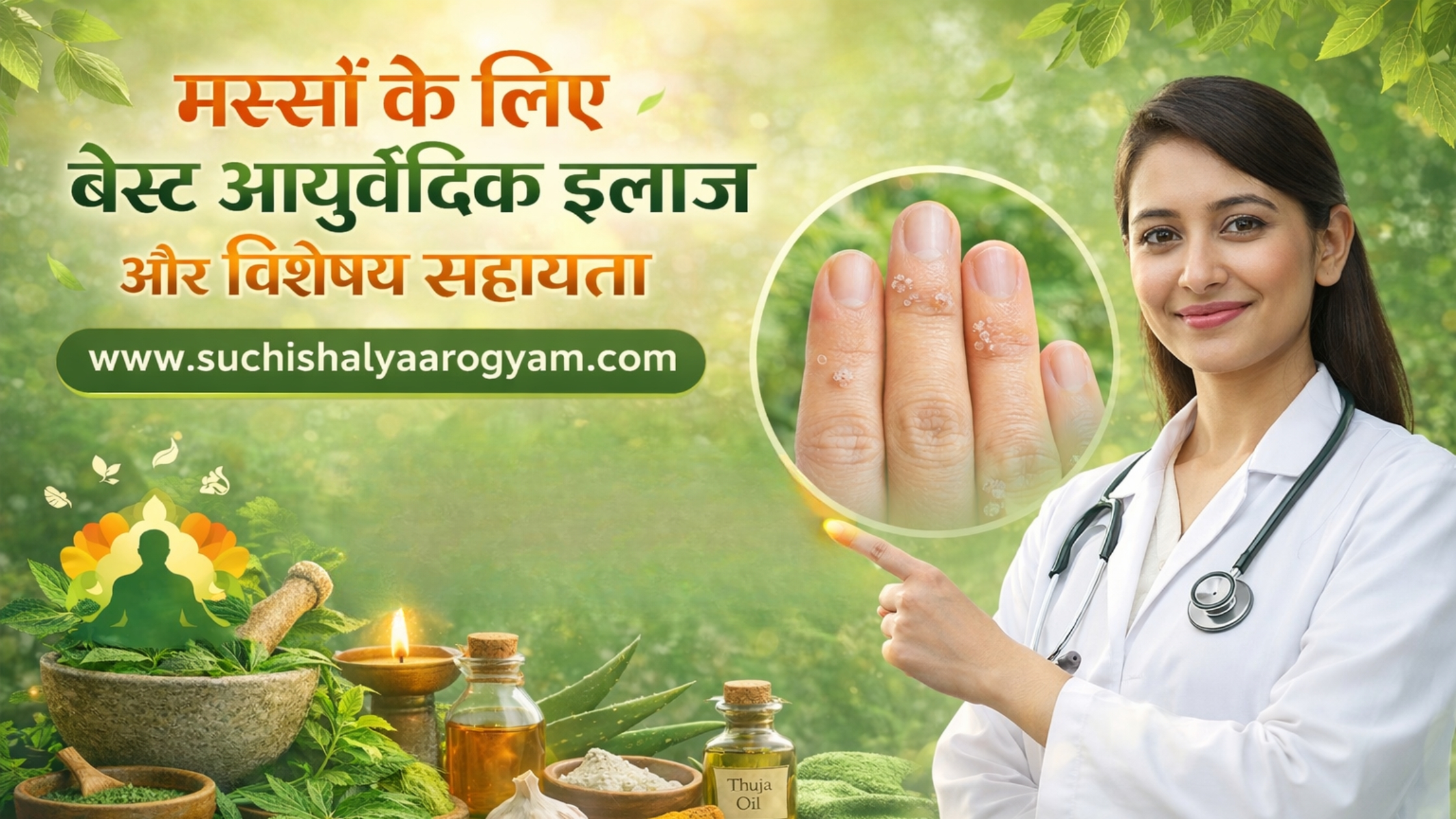 Ayurvedic wart treatment with female doctor advertisement